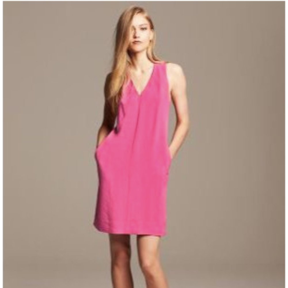 Banana Republic Dress Hot Pink High Neck A Line